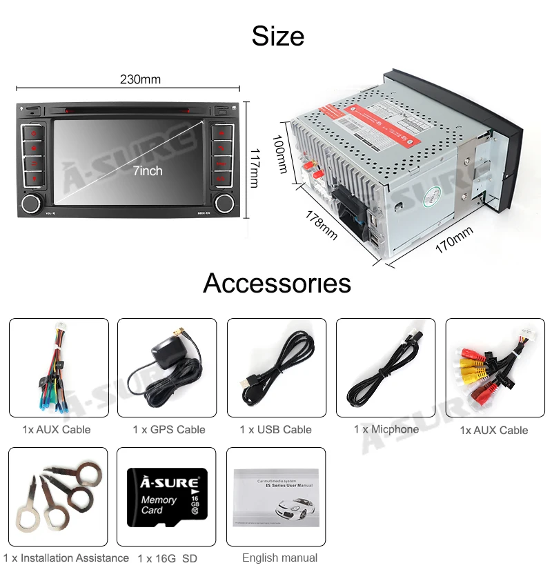 Top A-Sure 2 Din 7 Inch WIN CE Car Radio DVD GPS Navigation For Volkswagen VW Multivan T5 Transporter (2002-2010) 23