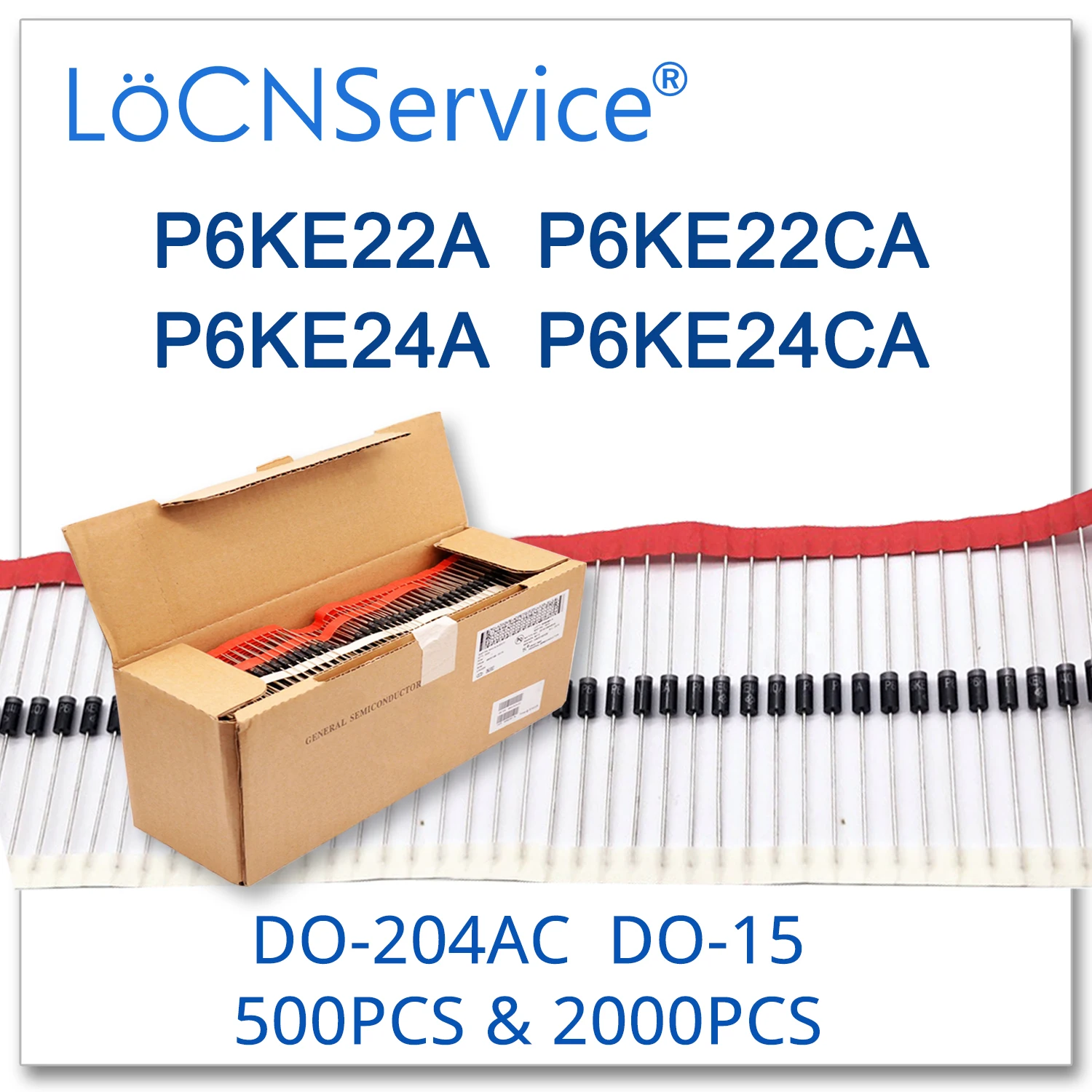 LoCNService 500 шт. 2000 DO-204AC DO-15 P6KE22 P6KE22A P6KE22CA P6KE24 P6KE24A P6KE24CA P6KE Телевизоры диода высокое