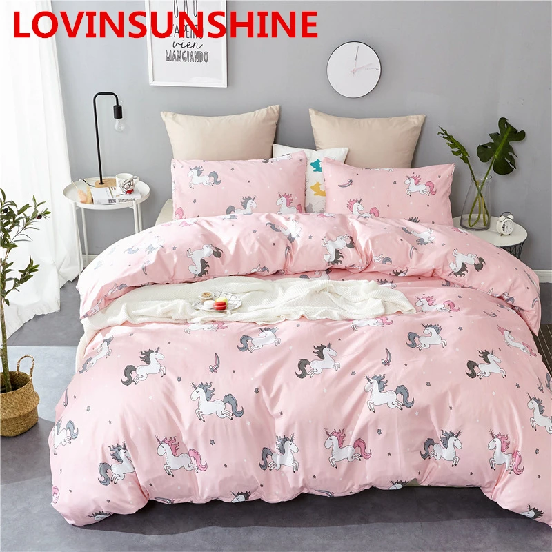 

Cartoon Children Bed Linens Set Soft Comfortable Bedclothes Kid Pink Unicorn Pillowcases Twin US Queen Bedding Duvet Cover Set