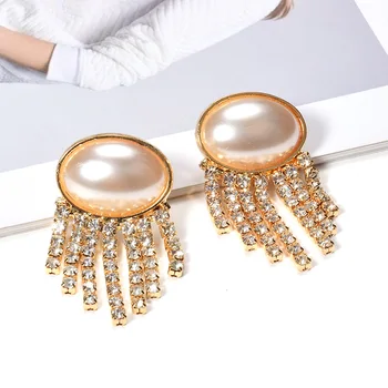 

Wholesale ZA Hot Styles Pearl Jewelry Drop Earrings High Quality Crystal Chain Tassel Earrings Pendientes Bijoux For Women