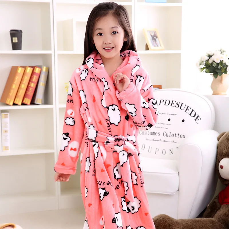 Girls Robes 07 Банный халат для детей; зимняя теплая одежда для сна с рисунком овечки; халат для мальчиков; Одежда для маленьких девочек; фланелевая шелковая ночная рубашка для детей - Цвет: Girls Robes 07