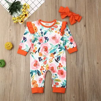 

Newborn Baby Girl Romper Jumpsuit Outfits Clothes Sunsuit Playsuit Baby Floral Romper With Headband