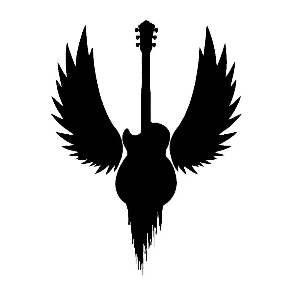 

11.4*15.1CM Fun Guitar Music Hard Rock Metal Wings Vinyl Black Car Sticker Emblem for Toyota Corolla Dodge Caliber Buick Volvo
