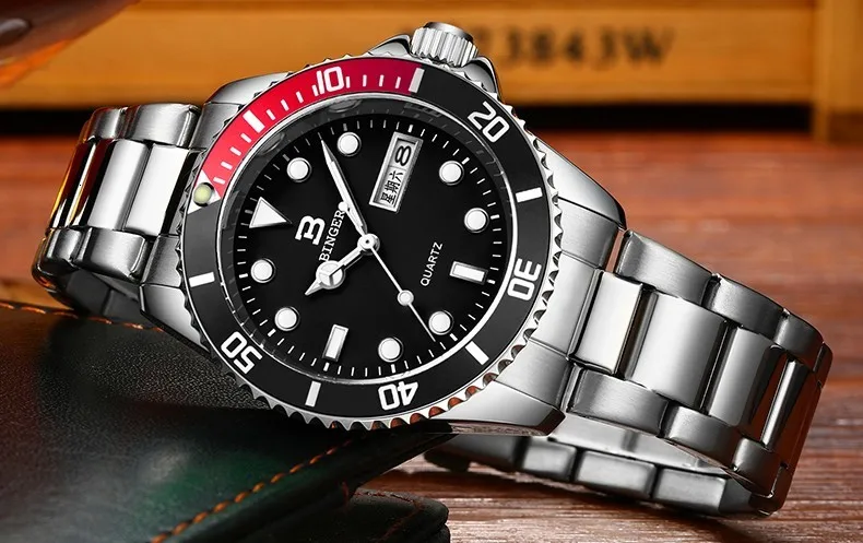 Новинка Бингер люксовый бренд мужские военные спортивные часы кварцевые наручные часы со стальным ремешком часы для дайвинга relogio masculino B-9203M