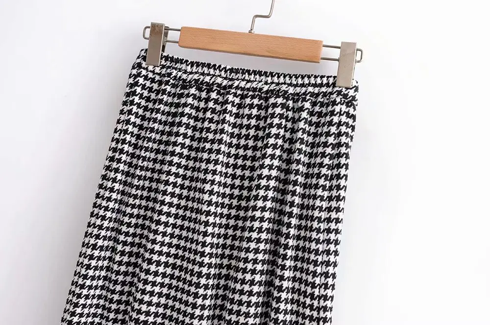 QZ807 Autumn Women's Front Split Buttons Deco Houndstooth Pattern Pencil Skirt Saias