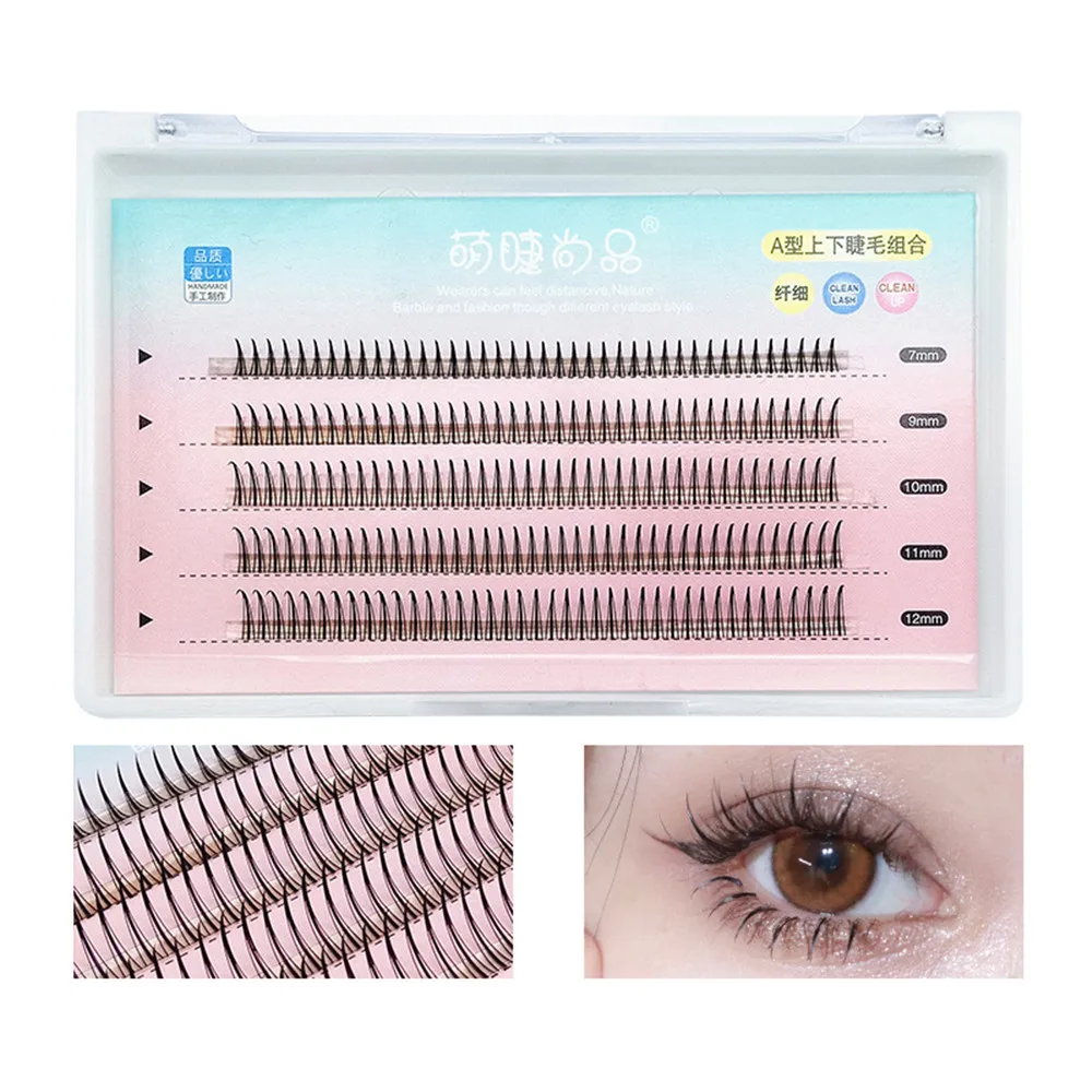 A-shaped Upper And Lower Eyelashes Combination Set 7/9/10/11/12mm Natural False Can Grafted Fake Lashes Makeup Tools | Красота и