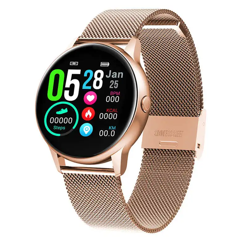 Gold Metal Strap Fitness Tracker Bluetooth Smart Watch Band Heart Rate Blood Pressure Monitor Smart Bracelet Waterproof Pedometer for Android IOS - Цвет: Gold Metal Strap