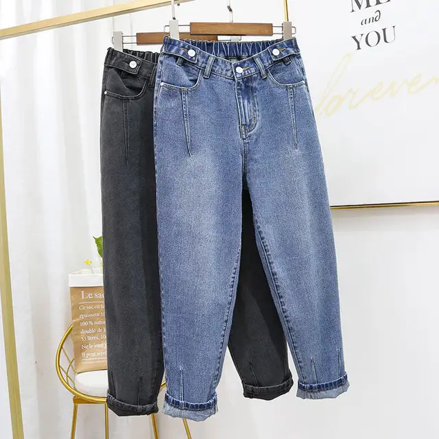 US $28.36 Boyfriend Jeans For Women Denim Harem Pants Stretch Large Size High Waist Jeans Female Streetwear S