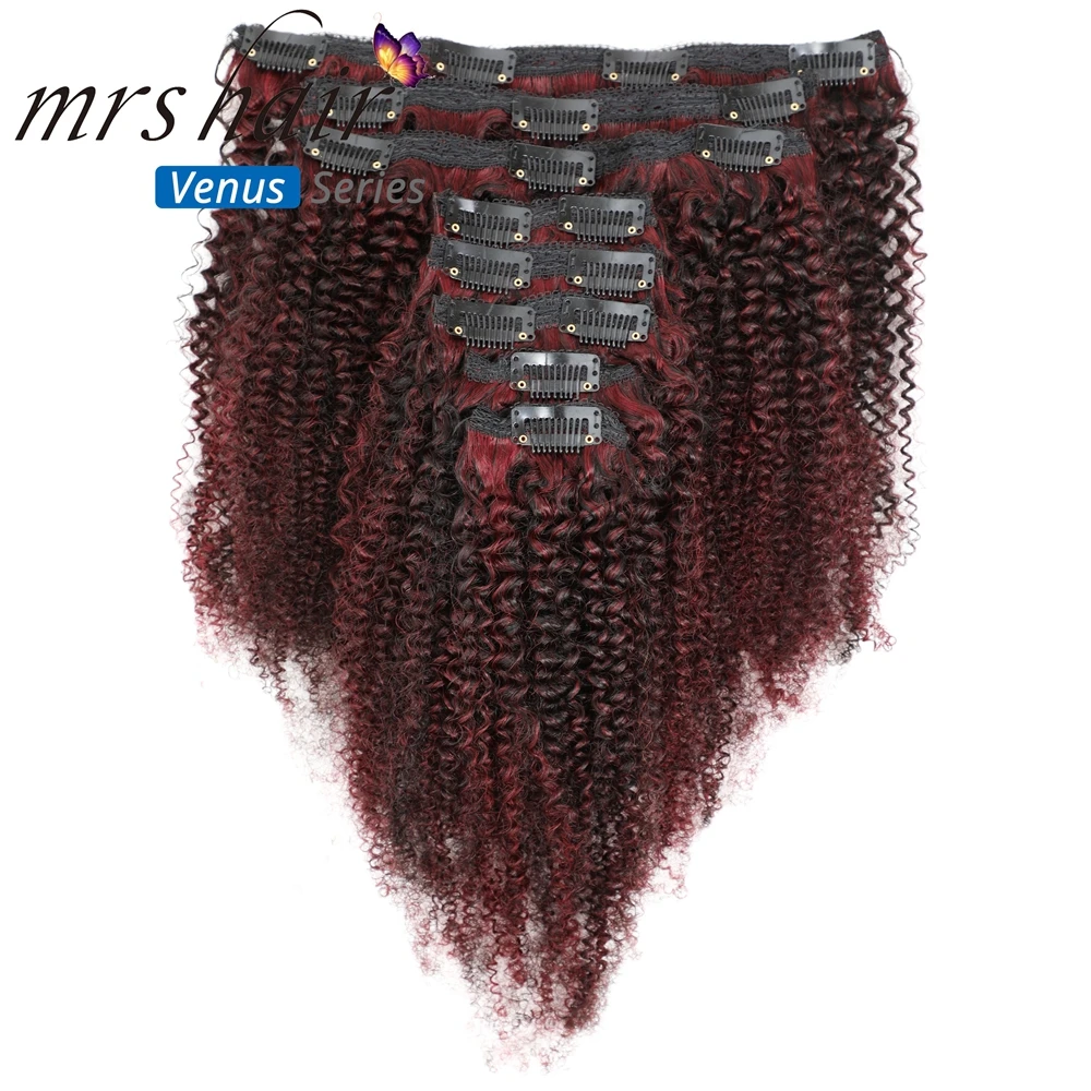 MRSHAIR Virgin человеческие волосы ткать клип в наращивание волос кудрявый зажим Ins # 1B