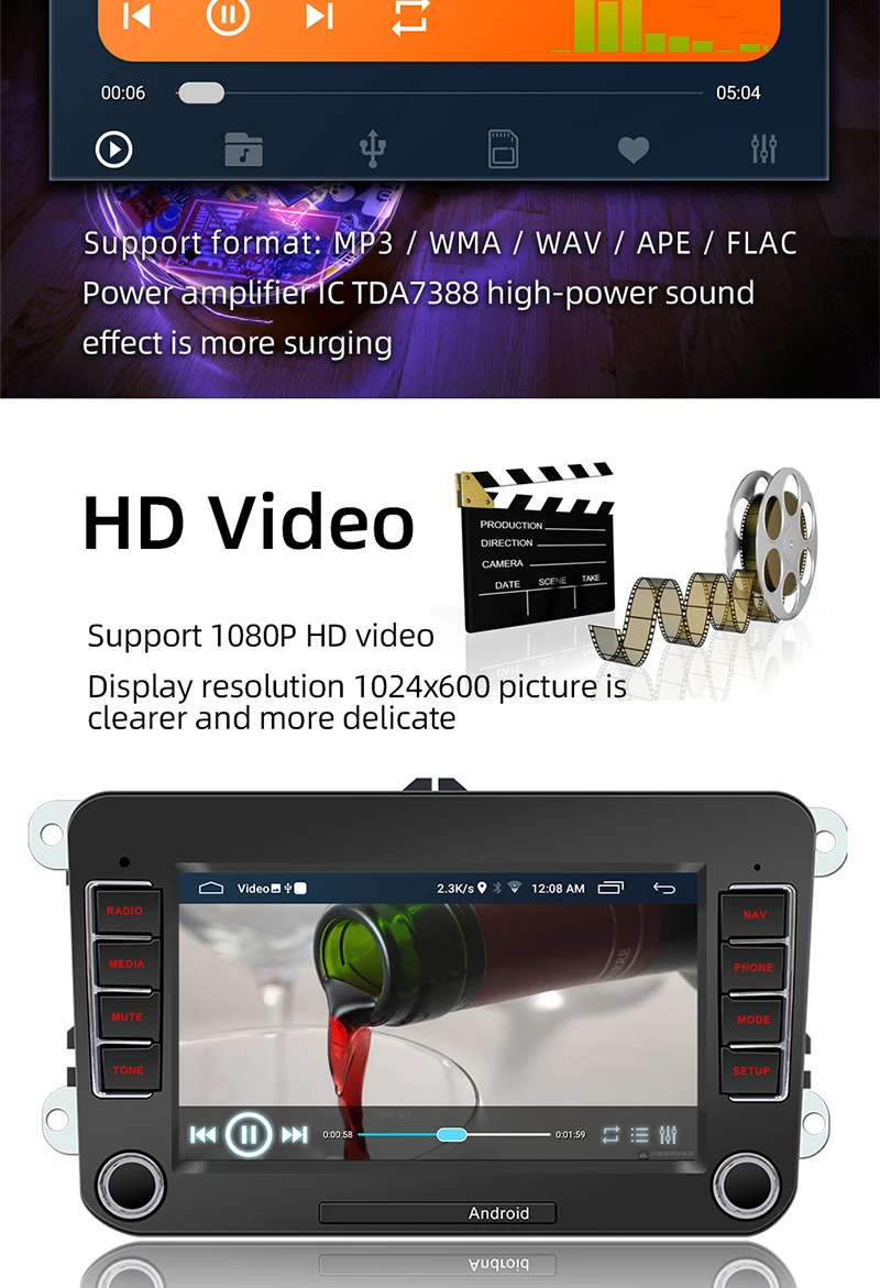 Seametal 7 12V Universal Car Multimedia Player 2 Din Rearview Camera Bluetooth 4.0 GPS WIFI Android 8.1 Car Autoradio Radio