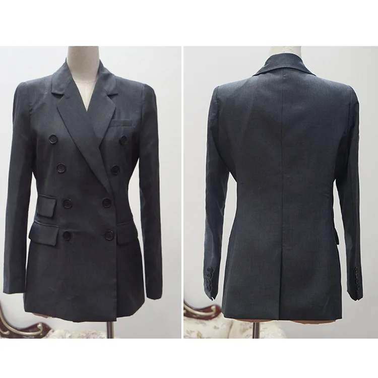 

19 Years New Style Dark Gray Wool Double Breasted 3D Cutting Giant Slimming Highlights Perfect Stature Set