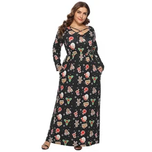 Осенне-зимнее Новое Стильное платье большого размера алиэкспресс Лидер продаж рождественское платье с цветочным принтом
