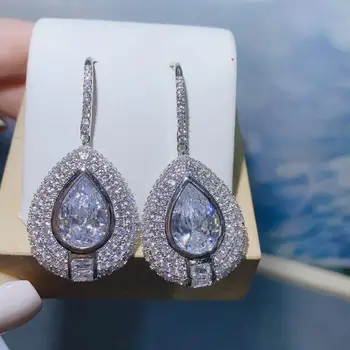 

Geometric famous Design Luxury Popular Water Drop Full Mirco Paved Cubic Zirconia Wedding Earring Fashion Jewelry E9574