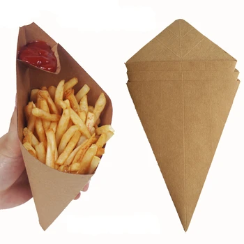 

Creative Cone Shape Disposable French Fries Box Waterproof And Anti-Oil Food Grade Kraft Paper Box Fried Food Package 100pcs