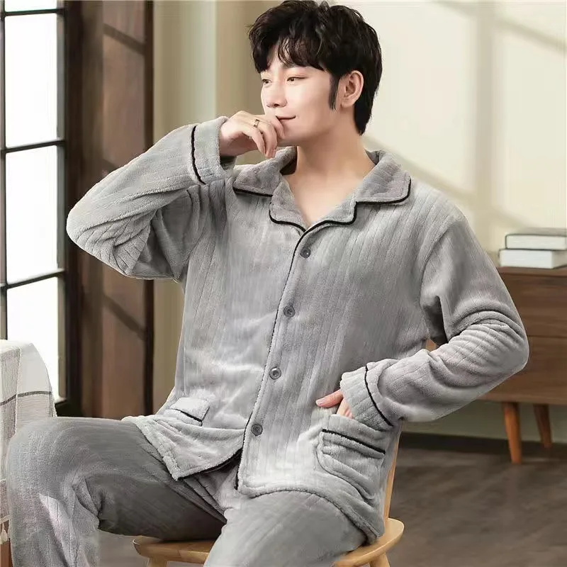cotton pajamas for men Winter Thick Men Coral fleece Pajamas set Flannel Warm Soft pijama hombre Sleepwear Pijama Homme Nightwear Pyjamas MSJ012 best silk pajamas