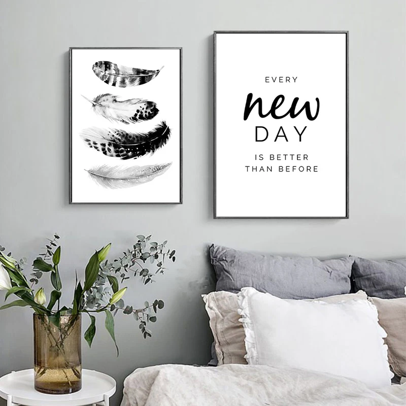 Black-and-White-Wall-Art-Rose-Flower-Canvas-Painting-Feather-Quote-Posters-and-Prints-Minimalist-Pictures (2)