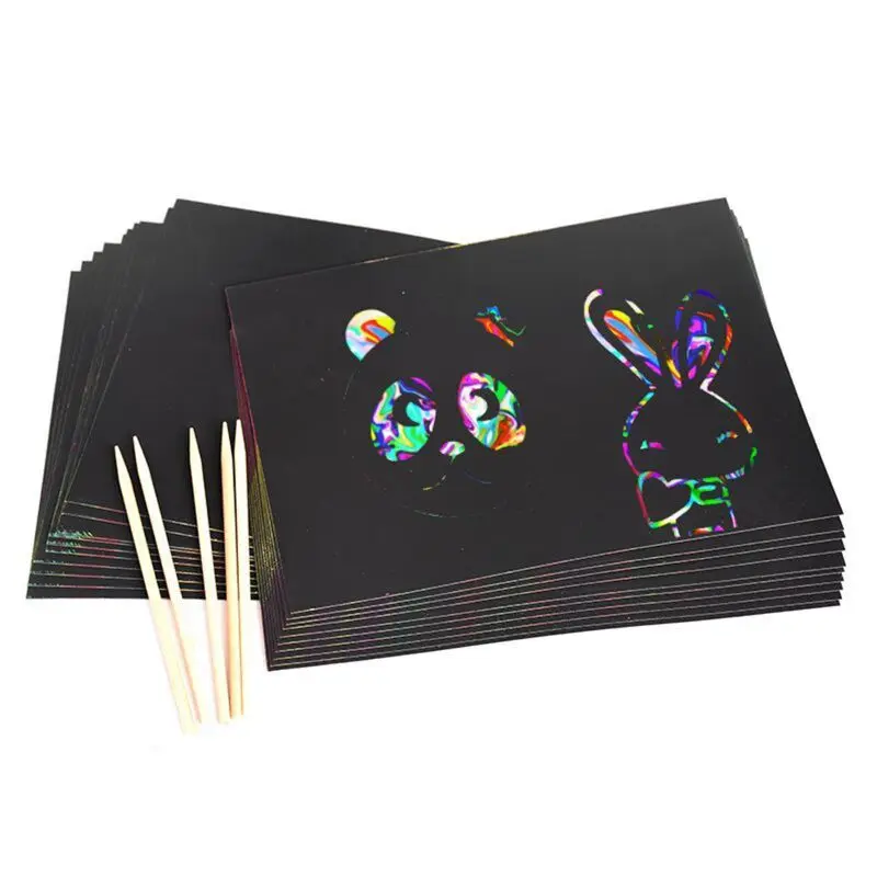 Scratch Art Set, 50 Piece Rainbow Magic Scratch Paper for Kids Black Scratch  Off Art Notes