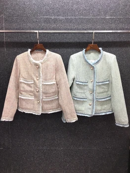 

2020 New Style for Autumn and Winter Women's Crew Neck xu xu Selvage Decoration Long Sleeve ni liao Wild Cropped Jacket 827