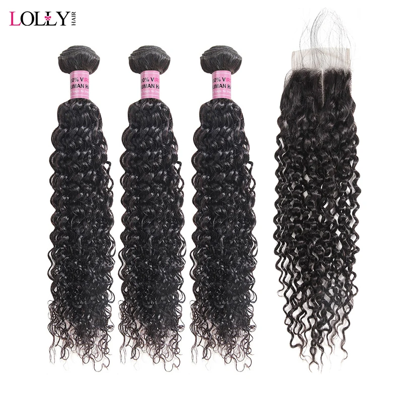 

Lolly Indian Human Hair Bundles with Closure 3 Bundles Kinky Curly Weave with Closure Non Remy Hair Bundles with Lace Closure