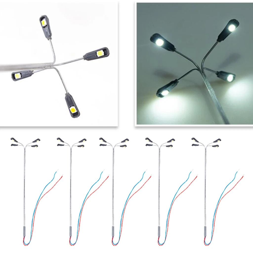 5x Model Train Lamp Street Lights HO OO LED Layout Accessories Four Heads