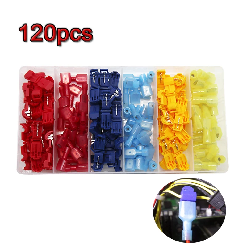 120pcs/set T1 T2 Quick Splice Wire Connector And Male Spade Connectors