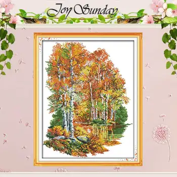 

In the Autumn of Birches Counted Cross Stitch 11 14CT Cross Stitch Set Wholesale Scenery Cross-stitch Kit Embroidery Needlework