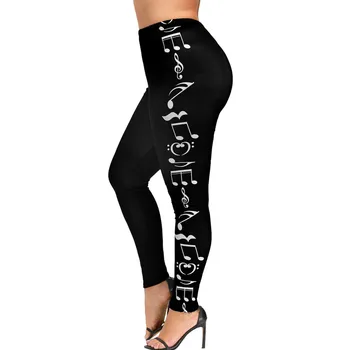 

Women'S Plus Size Trousers New Fashion Notes Printed Patchwork Elastic Tight Feet Pants Casual Solid Four Season Pantalones#P
