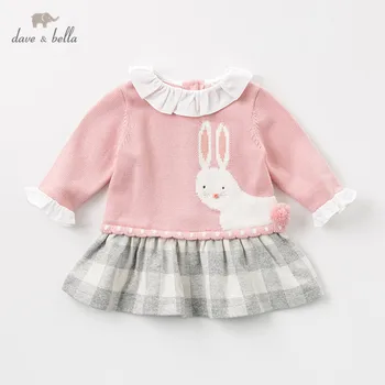 

DBZ11945 dave bella autumn baby girl's princess cartoon sweater dress children fashion party dress kids infant lolita clothes