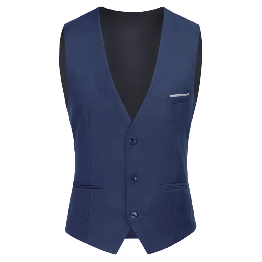 Navy Blue PAUL JONES мужской деловой костюм жилеты Slim Fit 3 кнопки короткое пальто в формальном стиле стильный костюм с v-образным вырезом жилет свадебное платье жилет PJAD1064 - Цвет: Navy Blue