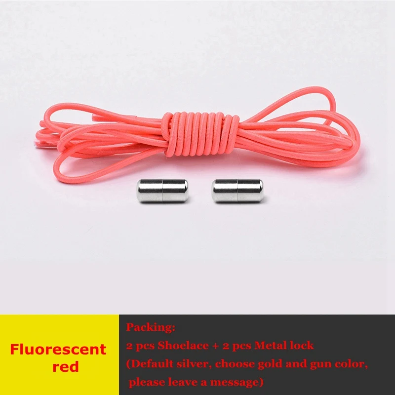 Fluorescent red Шнурки без завязок, эластичные шнурки для обуви, круглые металлические фиксирующие, быстро снимающиеся белые шнурки для обуви, детские кроссовки для взрослых, унисекс, шнурки для ленивых, 1 пара - Цвет: Fluorescent red