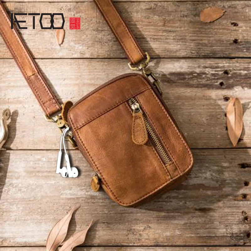 AETOO Повседневная сумка через плечо для спорта на открытом воздухе кожаная карманная сумка через плечо мини-сумка мужская кожаная Маленькая