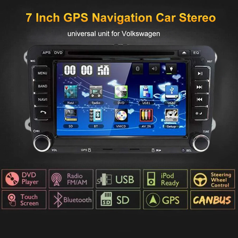 Автомобильное радио Bluetooth стерео 7 дюймов 2 Din HD GPS Навигация для VW Поддержка DVD CD SD