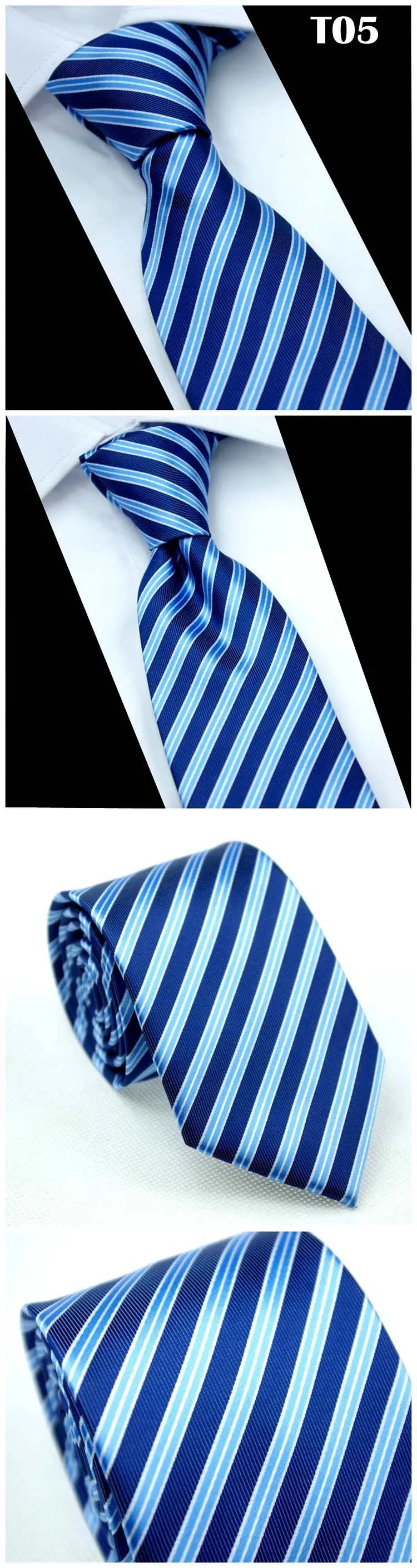 Men Formal Wear Business Tie Purplish Blue Sapphire Blue Striped Plaid Tie