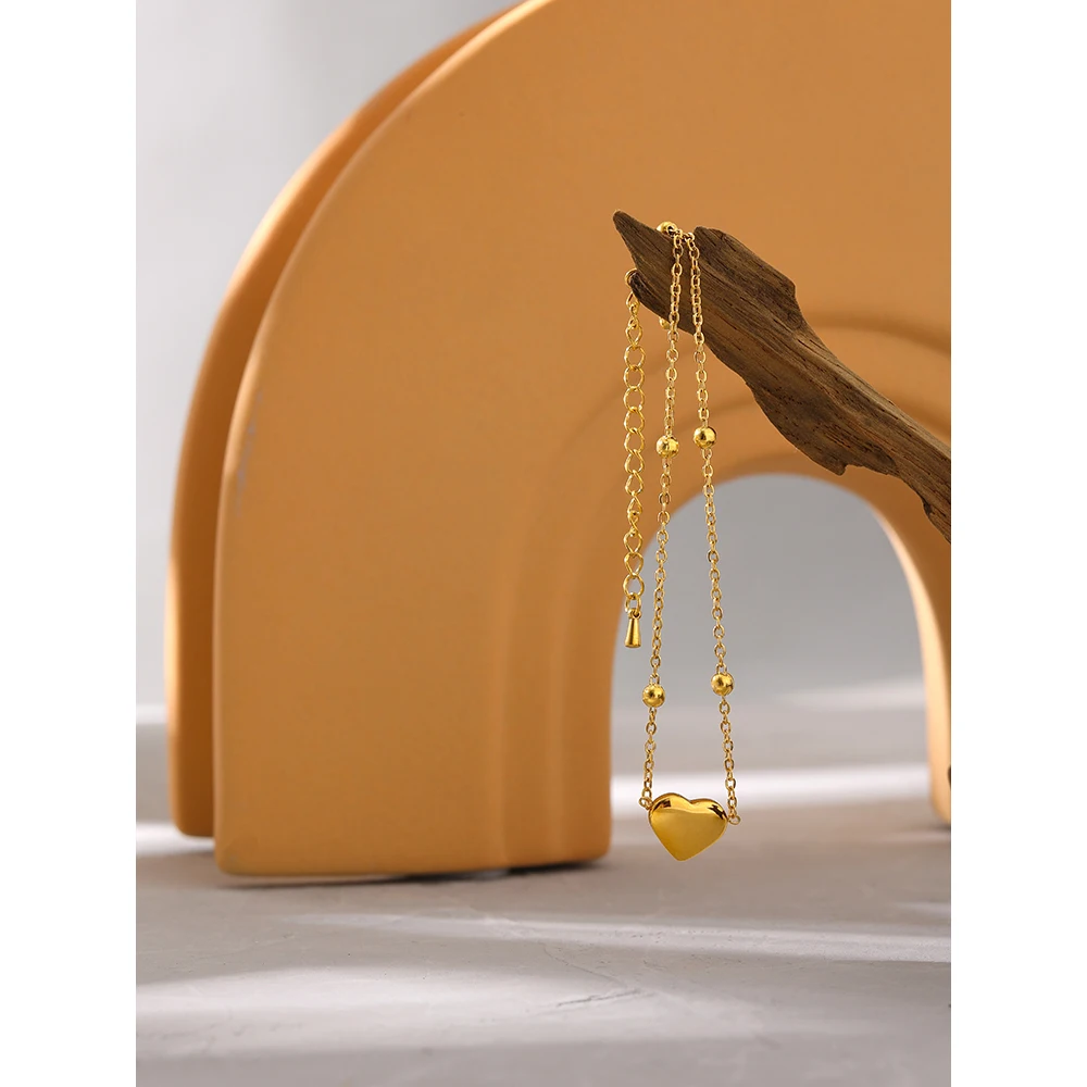 Ankle Chains Stylish Chain Bead Heart Stainless Steel Metal Anklet Summer Barefoot Beach Golden On Foot Charm Jewelry