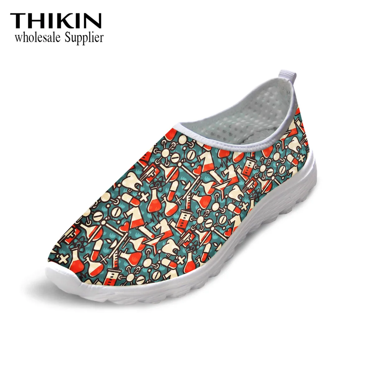 as picture THIKIN/женская летняя обувь для отдыха с рисунком медицинского оборудования; дышащая прогулочная обувь на плоской подошве; женские кроссовки-светильник - Цвет: as picture