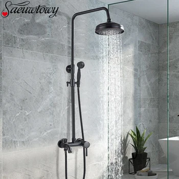 

Black Bronze Bathroom Shower Faucet Wall Mounted 8 '' Shower Head Bathtub Hot And Cold Water Mixer Rotated Adjust Spout Faucet