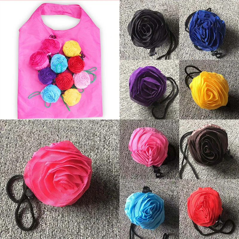 

Fashion Eco Shopping Bag Storage Handbag Rose Flowers Net Folding Reusable Shopping Bag Foldable Shopping Bag Grocery Pouch 2019