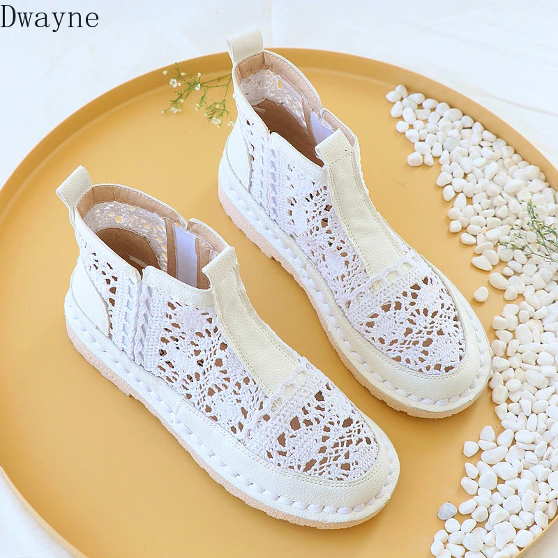 

Literary simple woven short tube sandals casual and bare boots breathable soft bottom shoes summer flat bottom mesh boots women