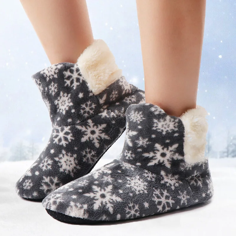 Зимние домашние ботильоны для женщин; теплые зимние ботинки на меху; женские рождественские домашние носки; обувь с плюшевой стелькой; bottine femme