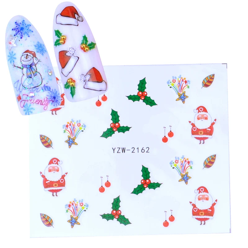 1 лист 3D наклейки для ногтей Санта Клаус Наклейки для Ногтей s Рождество слайдер украшения Маникюр переводные наклейки - Цвет: YZW-2162