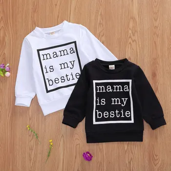 

Baby Pullover Sweater mama is my bestie Letter Printing Ribbed Closing Classic Round Neck Spring Clothing Sweatshirt