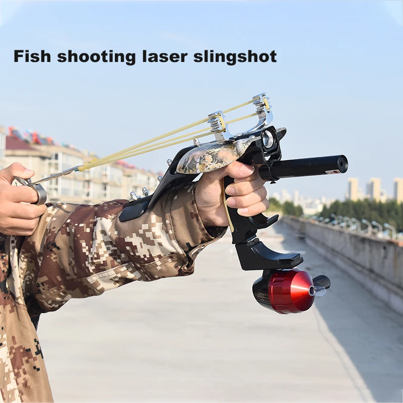 

New Metal Fish Shooting Slingshot with Laser and Flashlight High Precision and Powerful Professional Outdoor Hunting Catapult