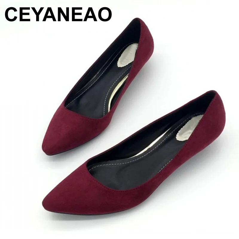 US $15.41 Ceyaneao Women Low Heel Pumps Spring Autumn Flock Plain Shallow Slip On Female Pumps Shoes Ladies Casual Single Shoes