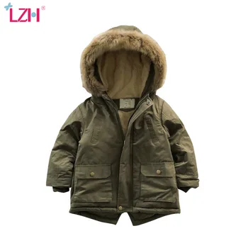 

LZH 2020 Autumn Winter Plus Velvet Thicken Fashion Hooded Boys Cotton Clothes Casual Big Fur Collar Children's Jackets Kid Coat