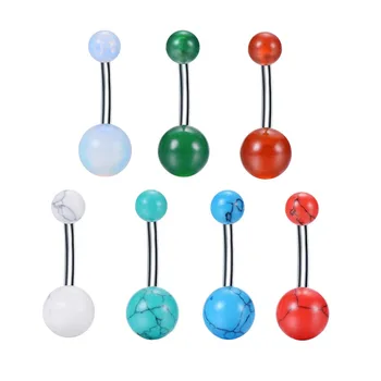 

7 Pcs Set Belly Piercing Surgical Steel Stainless Steel Opal Button Barbell Ball Ring Body Jewelry Sexy Navel Piercing Wholesale