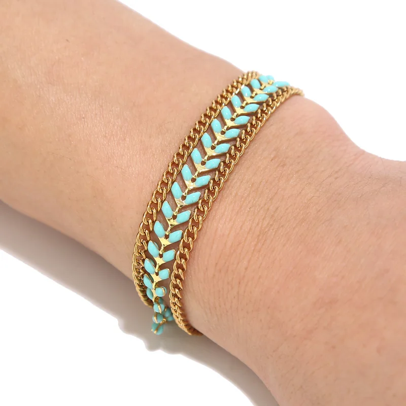 Gold Blue 1 шт., золотой эмаль, белые/Голубые стрелки, пляжный браслет для женщин, богемный женский браслет, цепочка шеврона, браслеты высокого качества - Окраска металла: Gold Blue