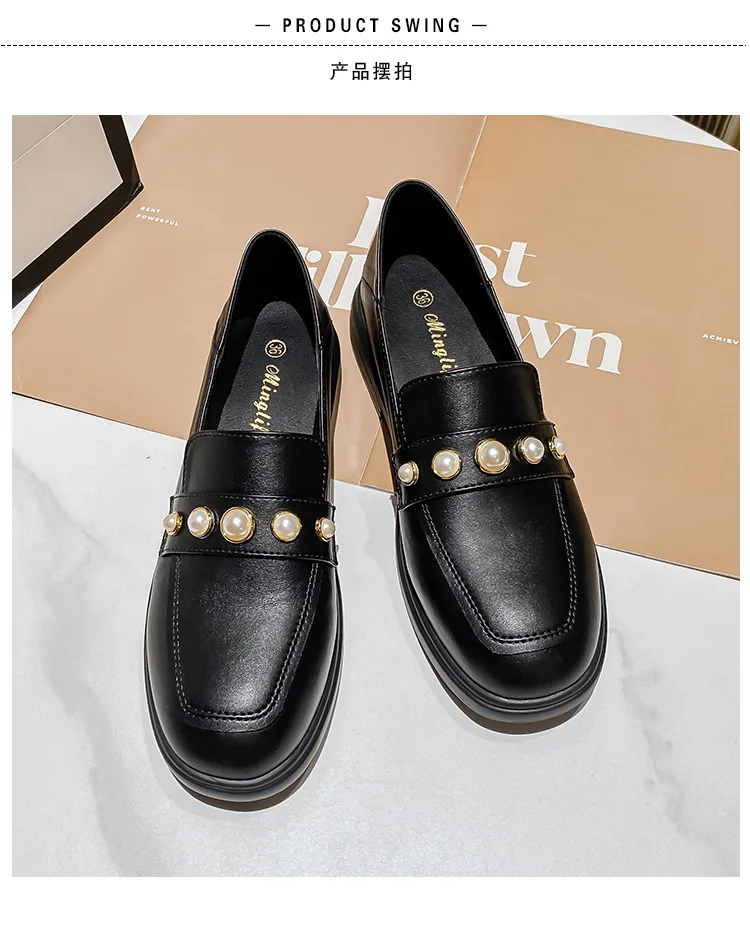 2021 Spring and Autumn low Heel shoes women's fashion design black pearl true leather loafers large size 41-43 free shipping 2021 Spring and Autumn low Heel shoes women's fashion design black pearl true leather loafers large size 41-43 free shipping