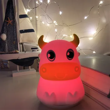 

Cow LED Night Light Touch Sensor Colorful Silicone Cattle Bull Lamp USB Rechargeable Bedroom Bedside Lamp for Children Kids Baby