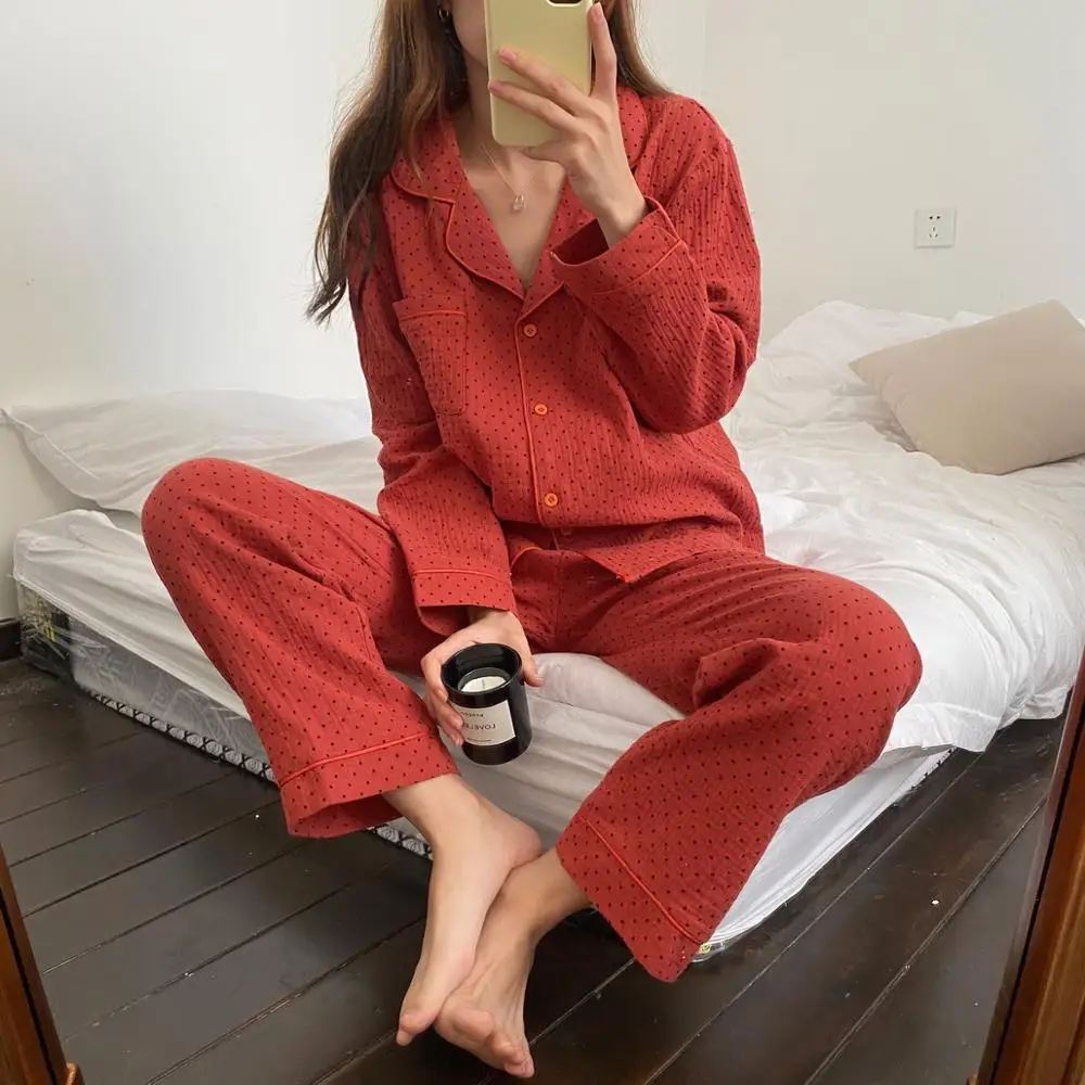

2020 Autumn and Winter New Christmas Pajamas Polka Dot Printing Home Service Suit Relax and Comfortable Age Reduction