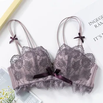 

Lace Floral Embroidery Bra Backless Push Up Bras Sexy Lingerie Comfortable Adjustable Wireless Bralette For Women